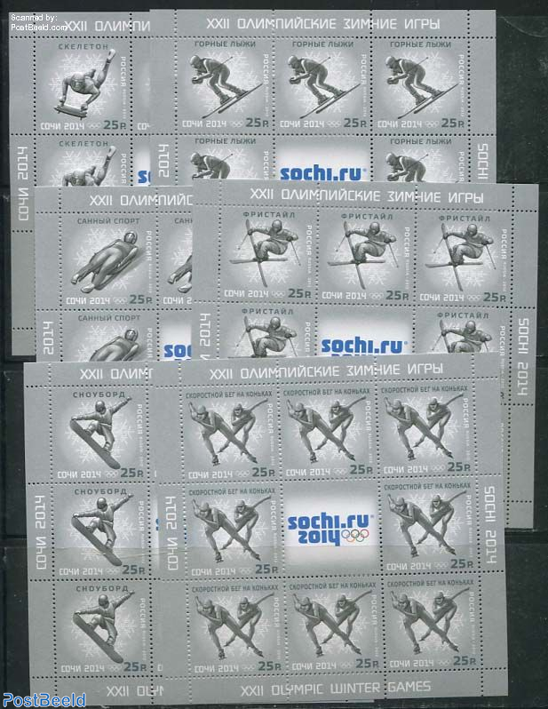 MNH 4 Sheetlets x 6 stamps+labels Sotchi Winter Olympic Games,Russia 2012 ** 