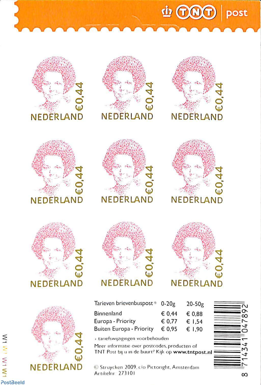 Samengroeiing Belichamen Invloedrijk Stamp 2006, Netherlands Beatrix 10x 0.44 foil sheet TNT logo, normal perf.,  close hanging eye, 2006 - Collecting Stamps - PostBeeld - Online Stamp Shop  - Collecting