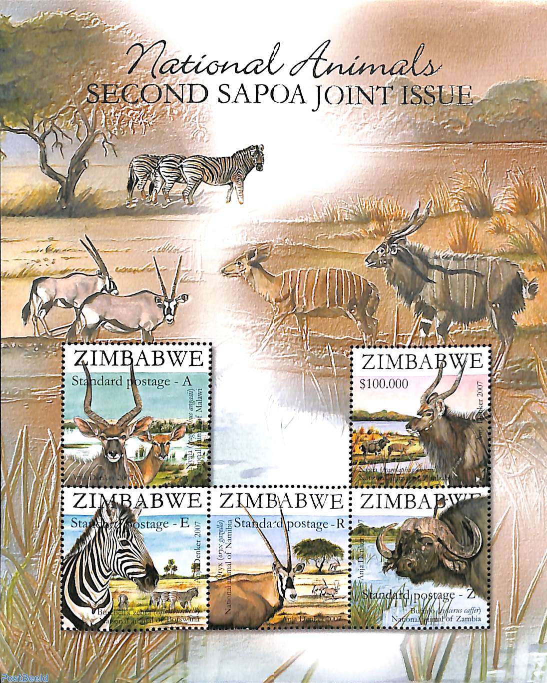 Stamp 2007, Zimbabwe SAPOA s/s, 2007 - Collecting Stamps - PostBeeld -  Online Stamp Shop - Collecting